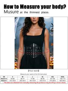 1pc Women's Gothic PU Leather Wide Waist Cincher With Zipper And Silver Metal Buckle, Punk Style Elastic Waist Belt Accessory For Halloween Party - Black - View 5