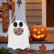 1pc Halloween Ghost Candy Bag, DIY Halloween Trick Or Treat Tote Bag With Scary Ghost Pattern, Suitable For Halloween Party Candy Collection And Holiday Decoration - Multicolor - View 5