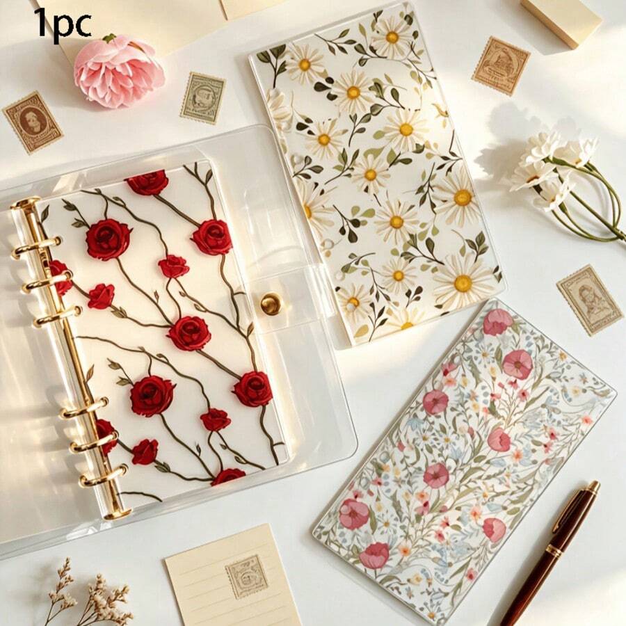 1pc Ins Style Floral A6 6-Hole Acrylic Divider Board, Highly Attractive Loose-Leaf Notebook Universal Separator Page - A - View 1