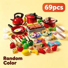 11/23/47/51/69pcs Mini Kids Kitchen Pretend Play Toy Set, Cuttable Fruit & Vegetable Realistic Food, Includes Cookware & Tableware, Holiday Birthday Gift, Educational Toy For Boys & Girls 3+ - Multicolor - View 11