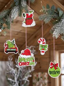 12pcs Fun Vintage Christmas Paper Hanging Ornaments With String, Christmas Tree Truck Wreath Candy Cane, Christmas Photo Frame Decor, Classroom Christmas Supplies, Merry Christmas Home Decor, Christmas Decorations, Merry Christmas, Baby Christmas Birthday Party, Baby Shower - Multicolor - View 3