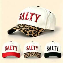 1pc SALTY Letter Embroidered Baseball Cap, Leopard Print Brim Trucker Hat, Adjustable Snapback Cap For Women Daily Outdoor Streetwear - Multicolor - View 2