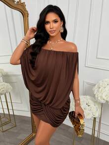 AIJ Women's Sexy Short Fitted Dress, Ruched Detail, Elastic Fabric, Elegant Brown Dress, Party Dress, Suitable For Wedding Guest, Night Out, Evening Event, Autumn/Winter Dress, Halloween/Christmas Women's Clothing - Brown - View 3