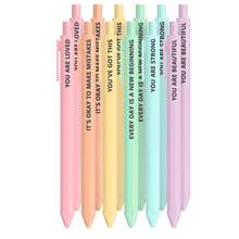 6/12/30/60pcs Macaron Color Inspirational Positive Energy Encouragement Quote Pen Set, Black Ink, Easy-Clip Rubber Texture Ballpoint Pens, Colorful Diary Writing Stationery Pens - Multicolor - View 13