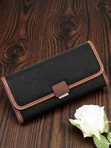 New Women's PU Soft Long Phone Wallet, Fashion Casual Large Capacity Multi-Function Handheld Multi-Layer Wallet Card Holder ID Organizer, Convenient To Carry, Suitable As Holiday Gift - Black - View 5
