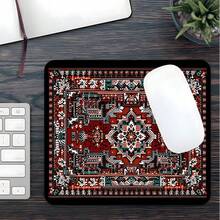 1pc Extra Large Extended Vintage Carpet Pattern Mouse Pad, Soft Fabric Keyboard Mat With Anti-Slip Rubber Bottom And Stitched Edges. Exotic Vintage Floral Aesthetic Design, Suitable For Gaming, Home Office And Study Scenes. - View 4