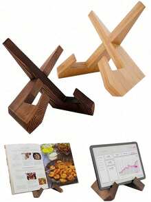 1pc Hand-Polished Vintage Wooden Cookbook Stand/Tablet Holder, Farmhouse Style Recipe Rack, Suitable For Kitchen Countertop And Cabinet, Home Decor, Book Storage, Workstation - A - View 2