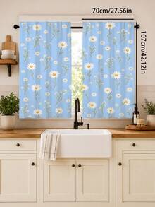 2Pcs Fresh Blue Daisy Curtains, Artistic Floral Print, Bedroom Kitchen Translucent Decorative Curtains - Multicolor - View 17