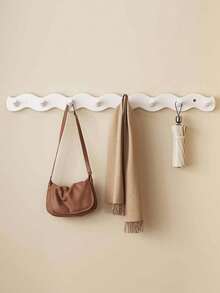 4/6 Hooks Wooden Wavy Coat Rack, Suitable For Hanging Clothes, Bathroom Storage, Wall-Mounted Key And Bag Storage, Ideal For Installation By Entryway Door, Comes With Coat Hooks, Also Suitable As Bedroom Coat Rack - View 13