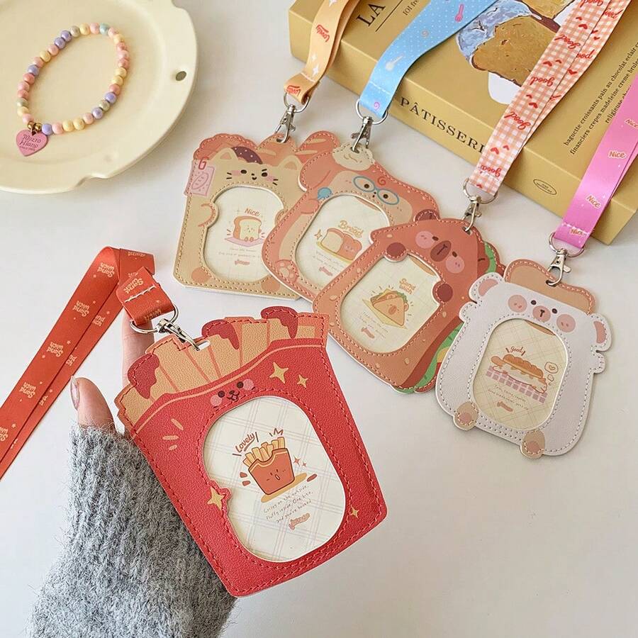 Food Cartoon Lanyard Card Holder Cute Toast Bear Student Campus Meal Card Bus Subway Card Idol Photo Card Storage Protective Case - Multicolor - View 1