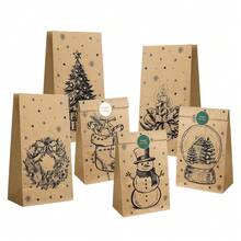 12/6pcs Christmas Gift Paper Bags, Cute Cartoon Christmas Pattern Kraft Paper Bags, Suitable For Christmas Party Favors, Gift Packaging, Gift Wrapping, Christmas Decoration Supplies - View 6