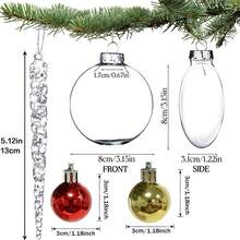 Christmas Decoration Set, Fillable Transparent Plastic Ornaments, Acrylic Icicle Hanging Decor, Red & Gold Christmas Baubles, For Christmas Tree Decoration, DIY Handmade Holiday Party Decor - Clear - View 9