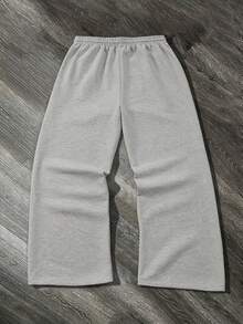 SU ER Men's Summer Loose Drawstring Elastic Waist Casual Pants, Draped Lazy Wide Leg Curved Hem Long Pants - Light Grey - View 6