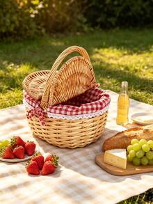 Woven Picnic Basket Handheld Basket Small Basket Wedding Basket Outdoor Picnic Basket - Multicolor - View 2