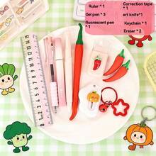 1 Set Portable Vegetable Series Stationery Set, Multi-Function Neutral Pen, Eternal Pencil, Highlighter, Back To School Student Gift - Multicolor - View 3