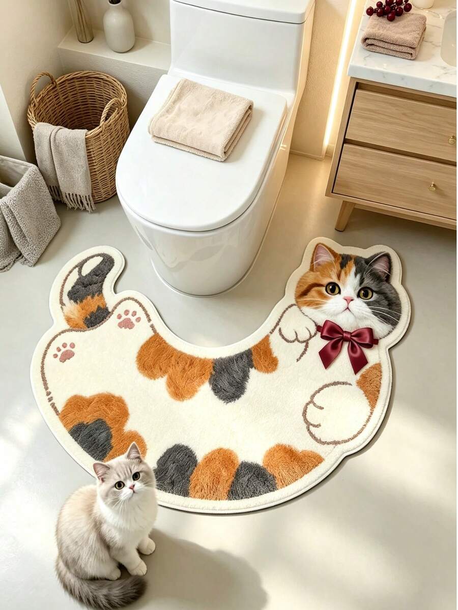 1pc Pear Blossom Cat Pattern Floor Mat, Bathroom Mat, Bathroom Rug, Door Mat, Small Rug, Carpet, Floor Mat, Home Decor, Area Rug, Outdoor Mat, Home Decor, Area Carpet, Bedroom Rug, Washable Carpet - Multicolor - View 1