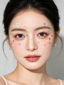 Macaron Colorful Hollow Heart Face Sticker Set With Tweezers, Sweet & Cool Y2K Style Eye Makeup Stickers, Music Festival Stage Makeup Face & Collarbone Self-Adhesive Stickers - Multicolor - View 4