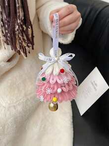 1pc Novelty Aesthetic Christmas Chenille Pipe Cleaner Tree & Wreath Hanging Ornament Set With Bell Charm, Ribbon Bow Snowflakes Xmas Tree Decor, Women Bag Key Chain Car Interior Rearview Mirror Door Knob Pendant, Winter - Multiple Colors and Styles - View 13