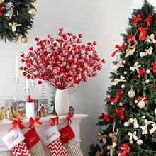 1/15pcs Christmas Tree Wreath Frost Artificial Red Berry Branches, Room Decor, Christmas Decor Home, Christmas Decorations, Snowy Christmas Red Spray Painted Decorative Branches, Holly Berry Branches, Christmas Tree Decoration, Holiday Handmade, Christmas Hanging Decor, Room Decoration - Snowberry - View 7