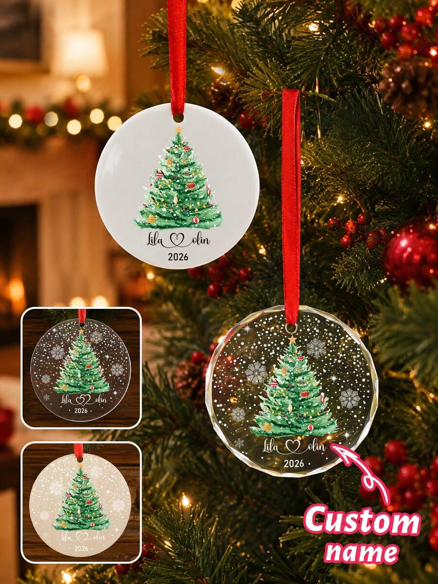 Custom Christmas Tree Tag Ornament, Personalized Holiday Hanging Decor, Festive Xmas Tree Pendant, Customized Family Name Keepsake, Customizable Home Decoration, Winter Party Decor, Secret Santa Gift, Christmas Gift, Christmas Decorations, Couples - Style a - View 1