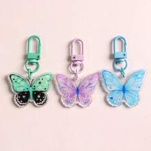 6 Pcs/Pack Cute Colorful Butterfly Acrylic Keychains, Cartoon Backpack Pendant Key Rings, Aesthetic Decorative Key Holders For Students Party Favor Gift Supplies - Butterfly - View 8