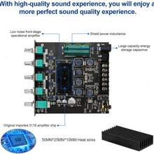 2.1 Channel Subwoofer Amplifier Board, HiFi Subwoofer Power Amplifier, Supports Bass And Treble Adjustment, 50W+50W+100W Stereo Digital Audio Module, Suitable For Home Theater DIY Speakers, DC Power Supply, Max Voltage 36V, Battery Not Included - A - View 9