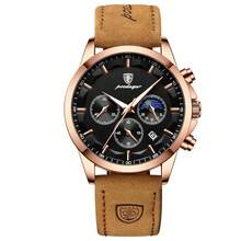 POEDAGAR 1pc Men's Casual PU Leather Band Luminous Waterproof Calendar Multifunction Stainless Steel Quartz Watch, Suitable For Daily Business, Gift Souvenir - Multicolor - View 12