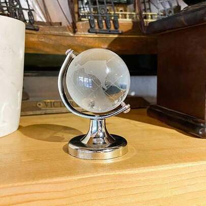 1 pieza Mini adorno de globo de cristal transparente con base giratoria, decoración de escritorio de globo terráqueo, decoración estética de habitación para hogar y oficina, regalo de temporada de regreso a la escuela [Sin caja de regalo incluida][Requiere ensamblaje]
