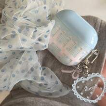 Transparent Pink & Blue Plaid Star Pendant Earphone Case Compatible With AirPods Case 2/3/4/Pro/Pro2/Pro3, Anti-Drop Earphone Case, Gift, Fashion Accessory, Combining Aesthetics And Practicality - Translucent Pink Blue - View 5