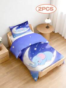 1套嬰兒睡眠大象月亮印花床上用品套裝，紫色漸層星空聚酯纖維嬰兒床上用品，嬰兒床育兒室裝飾 - 彩色 - 查看 6
