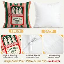 4pcs/1pc Vintage Sardine Pattern Pillow Case Without Insert, Single-Sided Printed Pillow Case, Suitable For Living Room Bedroom Home Decor, All-Season Pillow Case - Multicolor - View 5