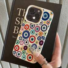 1pc TPU Material Colorful Evil Eye Contrast Pattern Phone Case Compatible With IPhone 17 Pro Max/17/16 Pro Max/15/13/12/11/ S20 FE/A15/S24/A55/ Note 11/Note 12/Note 13 Pro Full Coverage Anti-Drop Soft Shell Protective Cover - White - View 2