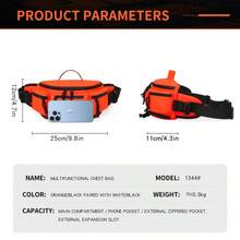 Multi-Functional Motorcycle Waist Bag Outdoor Riding Travel Hiking Bumbag. Water-Repellent Oxford Cloth, Expandable Capacity. Multi-Pocket For Phone Wallet Keys. SBS Zippers, 3D Mesh Pad, Top Handle & Adjustable Strap. Colors:Orange,Black,White. - Multicolor - View 8