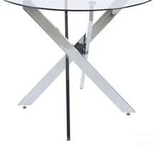 Dining Table With Cross Metal Leg And Tempered Glass, Modern Space-Saving Kitchen Table For Living Room,  Legs, Round Table, Silver Legs, 80x80x75cm - 銀色 - 查看 11