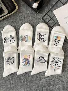 1/5 Pairs Random Style Men's Comfortable Personalized Pattern Mid-Calf Socks, Autumn Socks - Multicolor - View 4