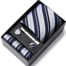 AlanKing Men's Striped Tie, Pocket Square, Cufflinks And Tie Clip 4-Piece Set Premium Gift Box, Suitable For Holiday Gifts, Business Work, Formal Weddings,Halloween - Color Mixing - View 13