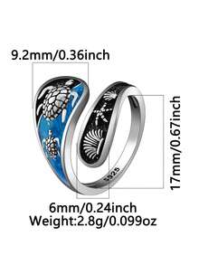 1pc Unique 925 Silver Resin Sea Turtle, Starfish & Shell Ring, Fashion Accessory For Women, Suitable For Vacation, Party, Wedding, Holiday Gift - Silver - View 4