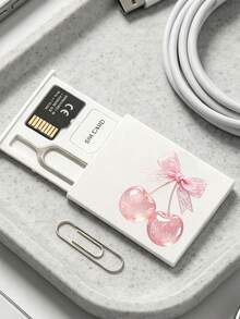 Lace Crystal Cherry Print SIM Card Holder, SIM Card Pin Slot, Comes With SIM Card Pin. Cherry Print Portable SIM Card Storage Box, Phone Card Holder, SIM Card And SD Card Storage Box With Strap, Travel Storage Box, Compact And Lightweight, Ideal For Storing Spare SIM Cards When Changing Phone Numbers For Smartphones, Tablets And Other Devices, Also A Great Gift. Suitable For Back To School Season, Back To School, Teacher's Day - Multicolor - View 3