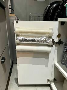 Wall-Mounted Holder For 3 Rolls Of Kitchen Paper/Cling Film/Aluminum Foil Storage Rack (Fits Rolls Up To 50mm Diameter) Space-Saving No-Drill Installation Creates A Tidy Kitchen Perfect For Cabinet Doors Room Decor Kitchen Decor Home Decor - Multicolor - View 8