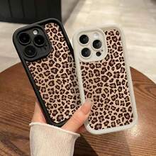 Leopard Print Phone Case For IPhone 11-17 Pro Max/Air |   Shockproof Drop Protection |   Rugged Durable Silicone Cover VTE6 - White - View 3