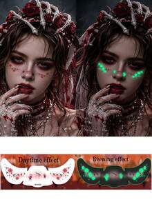 1pc Halloween Glow-In-The-Dark Realistic Scar & Freckle Makeup Temporary Tattoo Sticker, Halloween Cosplay Decorative Sticker, Easy To Apply And Remove - Multicolor - View 7