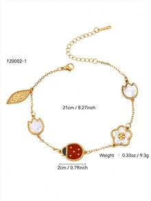 TONSI 1 pièce Bracelet de cheville élégant charmant personnalisé mignon luxe Y2K minimaliste mode en acier inoxydable plaqué or 18K nacre insecte fruit feuille fleur convient pour l'été la plage les vacances les voyages le travail le quotidien les fêtes les rassemblements bijoux pour femmes - Multicolore - Voir 6