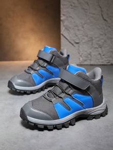 1 Pair Kids' Hiking Shoes, Convenient Hook And Loop Design, Stylish, Anti-Slip, Wear-Resistant, Mid-Top Outdoor Sports Shoes For Long-Distance Trekking - Grey - View 2