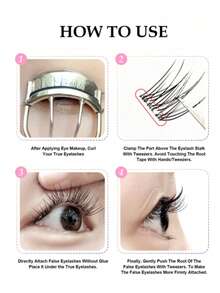100pcs C-Curl False Eyelash Clusters, Segmented With Built-In Adhesive Strip, DIY Cartoon Style False Eyelashes, Natural Long Mixed False Eyelashes, Individual False Eyelashes, Suitable For Makeup - C - View 6