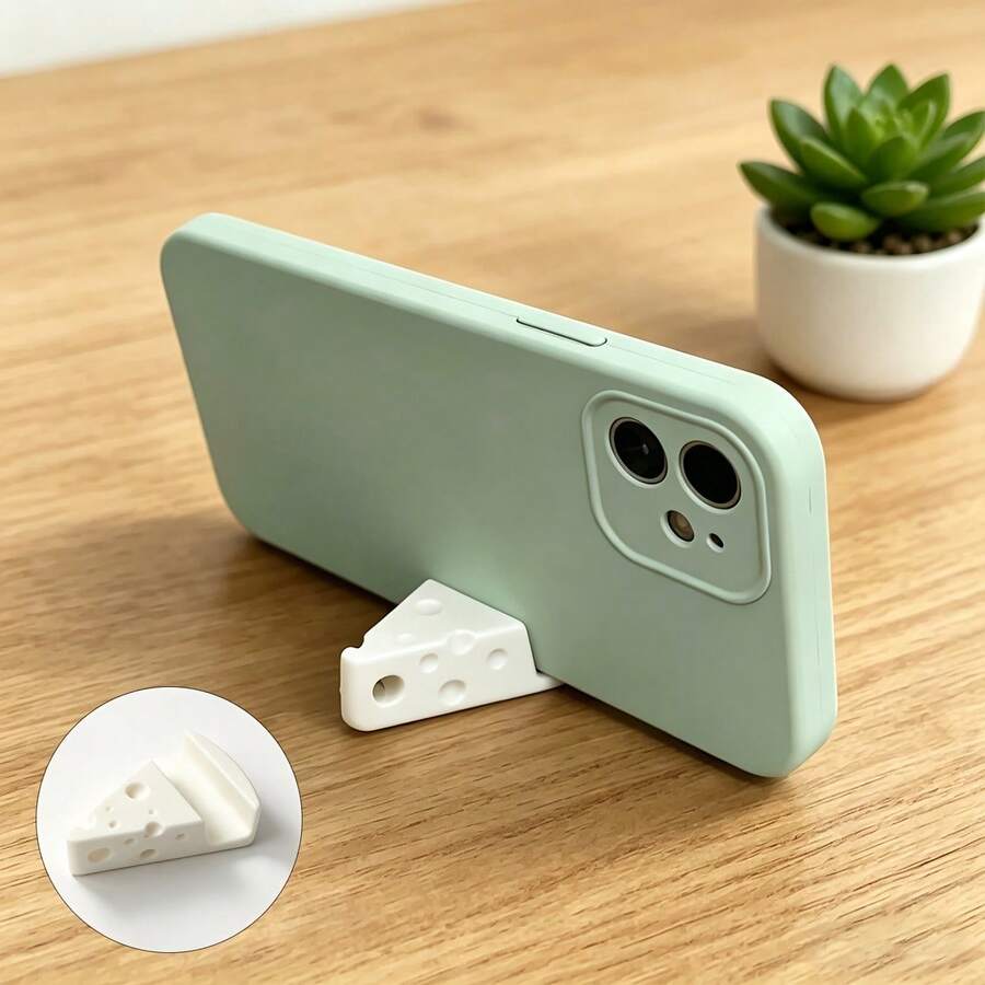 1pc Cheese Shape Mini Phone Stand Portable Creative Cheese Slice Mobile Phone Holder Desk Anti-Slip Small Cell Phone Bracket Aesthetic Desktop Mount For Smartphone Watching Video Office Bedroom Decor Gift, Back To School - Stand - View 1
