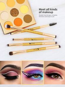 DUcare Golden 5-Piece Shimmer Dual-Ended Eye Shadow Makeup Brush Set, All-In-One Makeup Brush Kit, Crafted With Synthetic Fibers For A Flawless, Portable And Essential Beauty Brush Tool - Gold - View 4