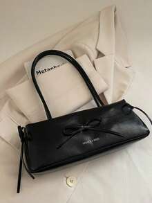 New Fashion Bow Decor Handbag, Suitable For Party, Outing, Vacation, Shopping And Daily Use, Can Store Coins, Phone, Also Suitable As Work Bag For Office Ladies, College Students And Professional Women, Elegant Women's Bag, Office, PU Women's Shoulder Bag, Black Bag - Black - View 9