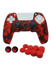 Compatible With PlayStation 5, Water Transfer Printing Design Controller Protective Case, Joystick Caps, Storage Bag Set Available, Anti-Slip Anti-Scratch Anti-Sweat Enhanced Gaming Control Feel, Large Opening Design At The Bottom - Water Transfer Red - View 13