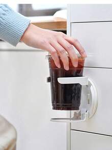 1pc Foldable Cup Holder, Office Desk Cabinet Door No-Drill Coffee Storage Rack, Home Dorm Wall-Mounted Cup Rack - Multicolor - View 3