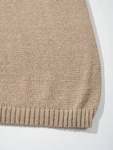 Men's Neutral Polo Collar Knit Sweater, Daily Commute Casual Versatile Solid Color Old Money Business Loose Short Sleeve Knit Top, Spring/Summer - Khaki - View 5